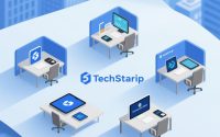 Ilustrasi digital menampilkan lima ikon startup teknologi Indonesia di atas tangan terangkat, melambangkan Gojek, Tokopedia, Traveloka, Ruangguru, dan Xendit.